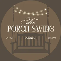 The Porch Swing logo: a porch swing under string lights. Gather, connect, belong.